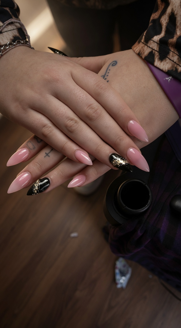 Almond pink set with black & gold foil accents